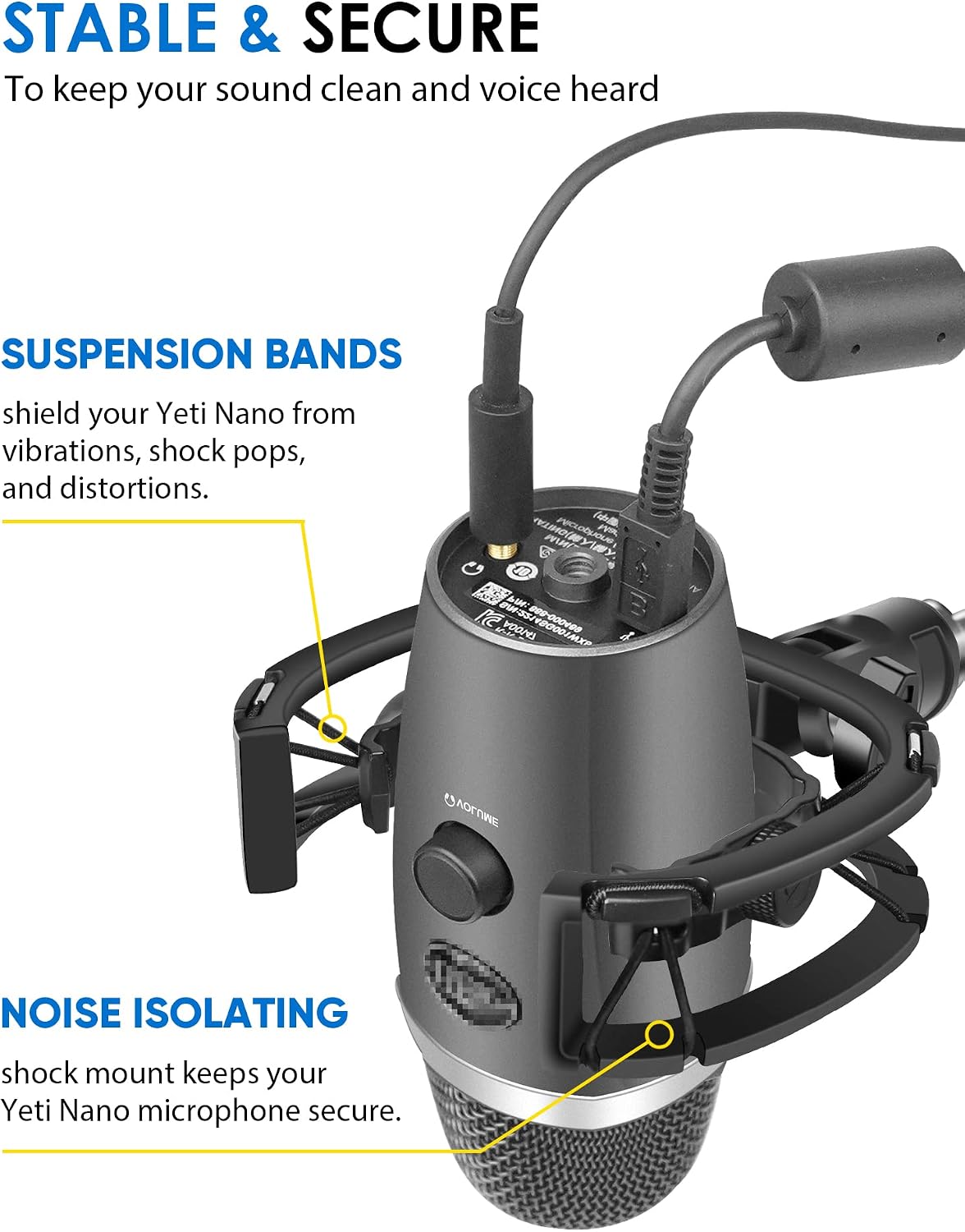 Yeti Nano Shock Mount with Pop Filter, Custom Built for Blue Yeti Nano Mic | Anti-Vibration Suspension Shock Mount