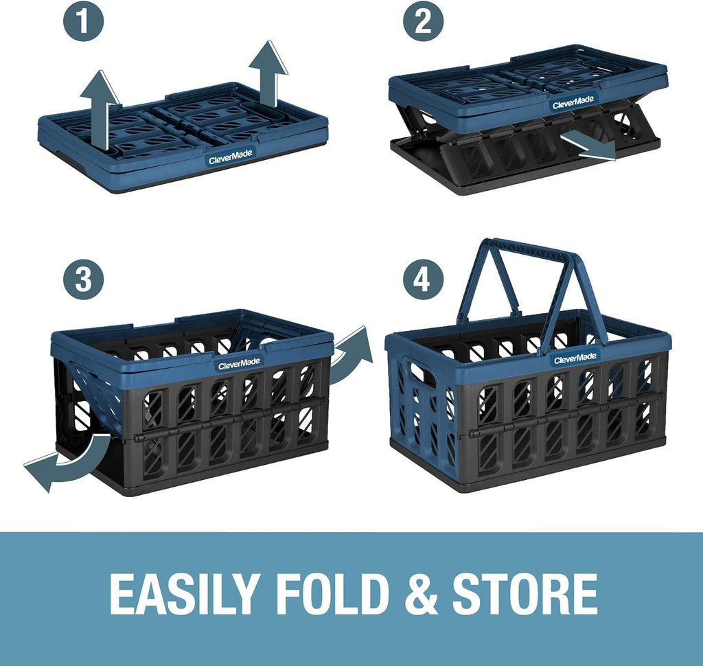 Eco Collapsible Shopping Basket with Handles, 24L Stone, 3 Pack | Keep Groceries Upright in the Car | Rigid Walls