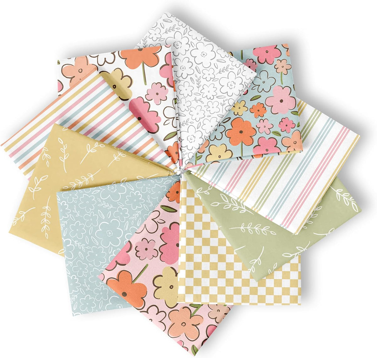 10-Pcs Fat Quarters Fabric Bundles of 100% Soft Cotton, 18" x 22" - Sweet Blooms Floral Fabric Squares for Patchwork