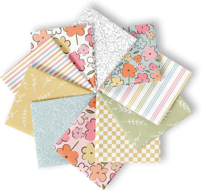 10-Pcs Fat Quarters Fabric Bundles of 100% Soft Cotton, 18" x 22" - Sweet Blooms Floral Fabric Squares for Patchwork