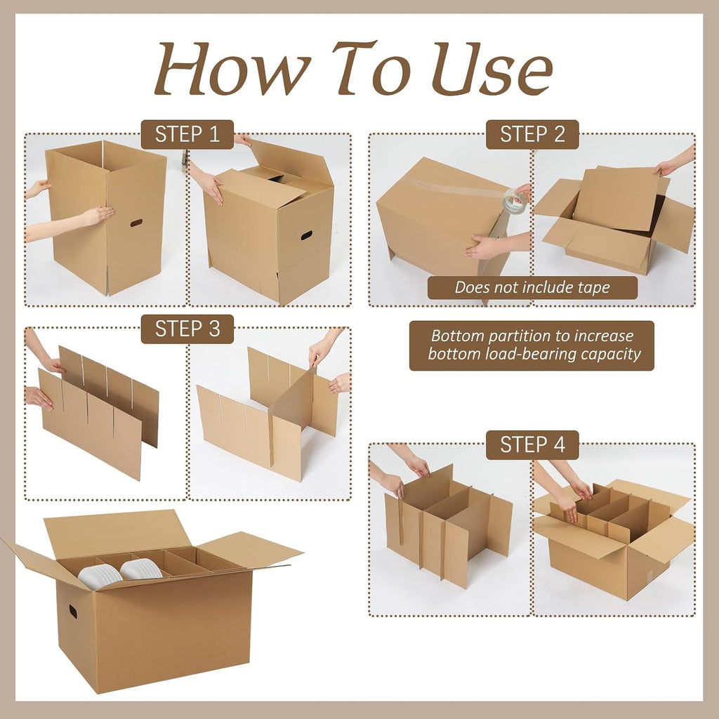 6 Sets Dish Packing Boxes for Moving, 20 x 15 x 12 Inches