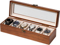 Watch Box, Watch Case for Men Women with Large Glass Lid, Wooden Watch Display Storage Box with 6 - Slots, Classic