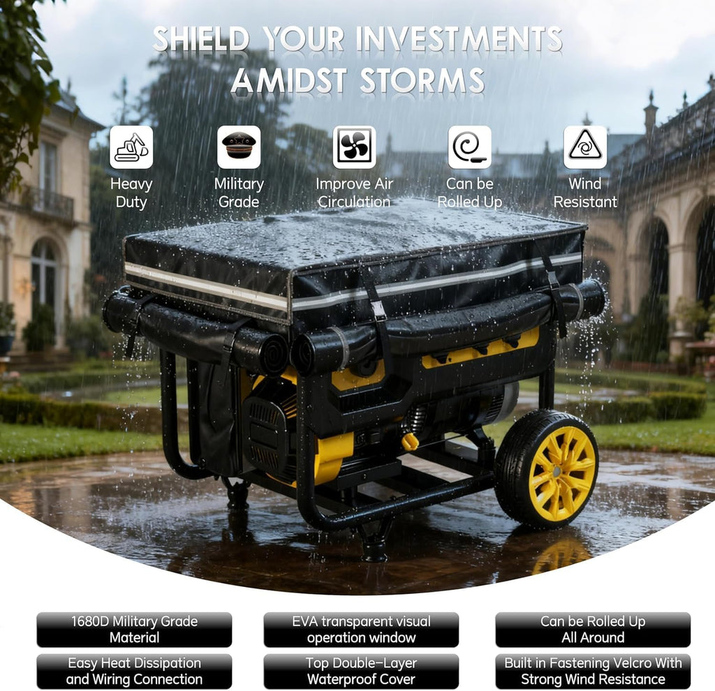 Generator Cover with Top Opening for Refueling, 1680D Waterproof Heavy Duty Generator Cover While Running, 32x24x24