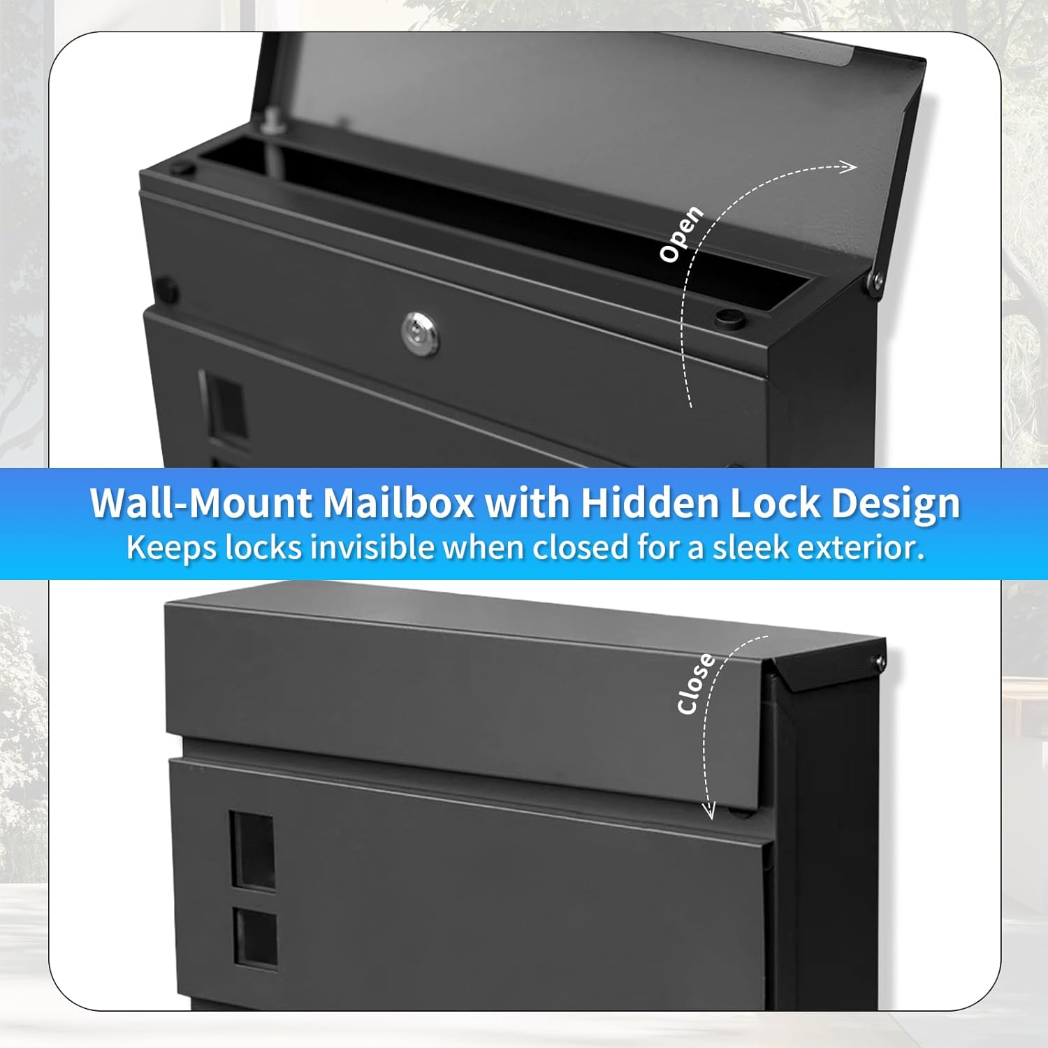 Wall Mount Mailboxes, Locking Modern Drop Mailbox for Outside, Large Capacity Galvanized Steel Post Box with