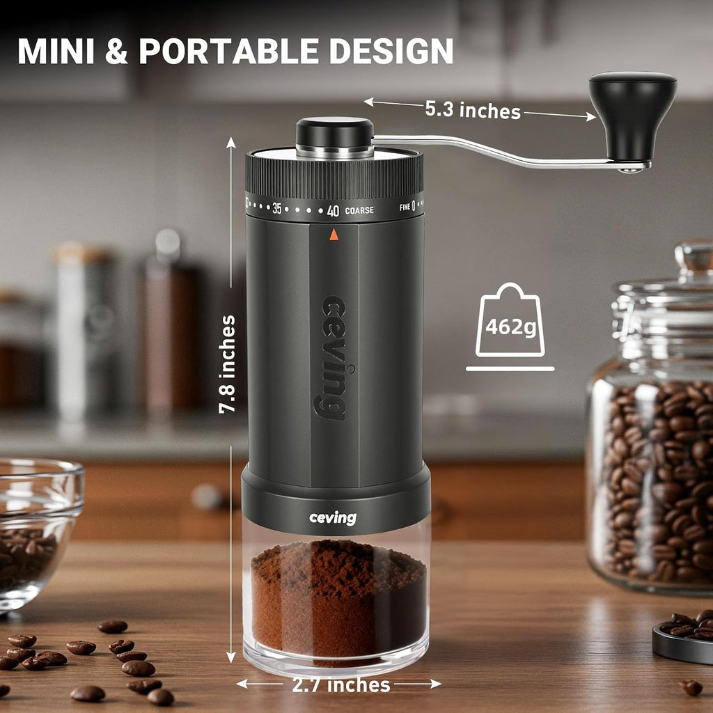 World's First 60g Large Capacity Manual Coffee Grinder, Gray | 40 External Settings, Portable Hand Coffee Bean Mill