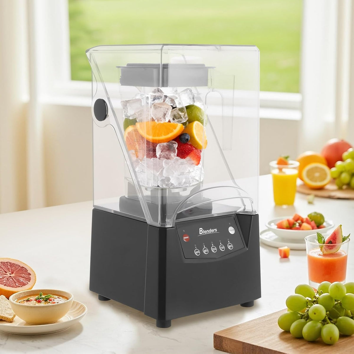 2600W Heavy-duty Commercial Blender With Shield Quiet Sound Enclosure 1.8L 110V,Used For Making Smoothies, Fruit Food