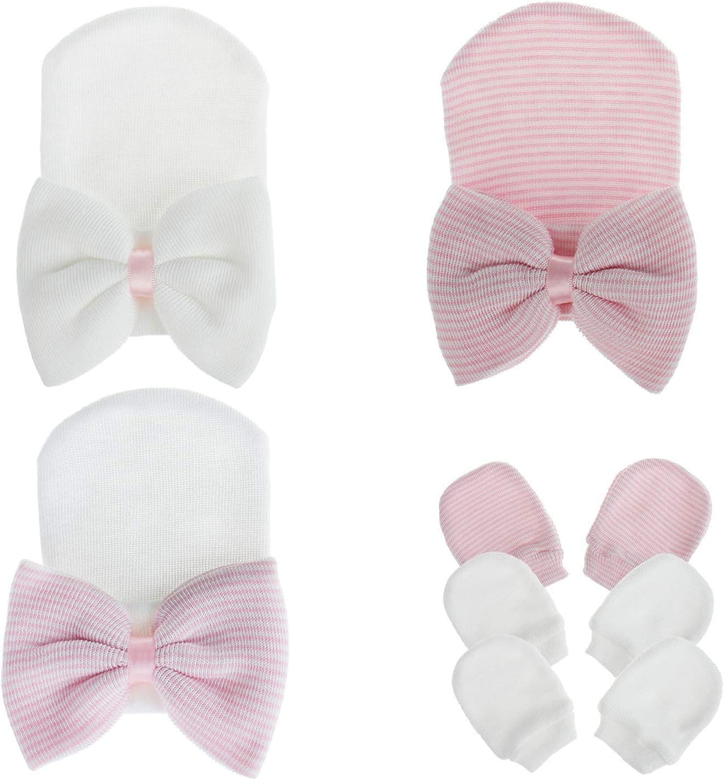 Hospital Newborn Hat Girl with Bow Infant Baby Beanie First Photos