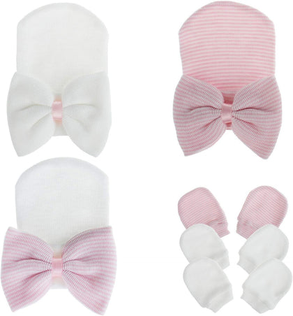 Hospital Newborn Hat Girl with Bow Infant Baby Beanie First Photos