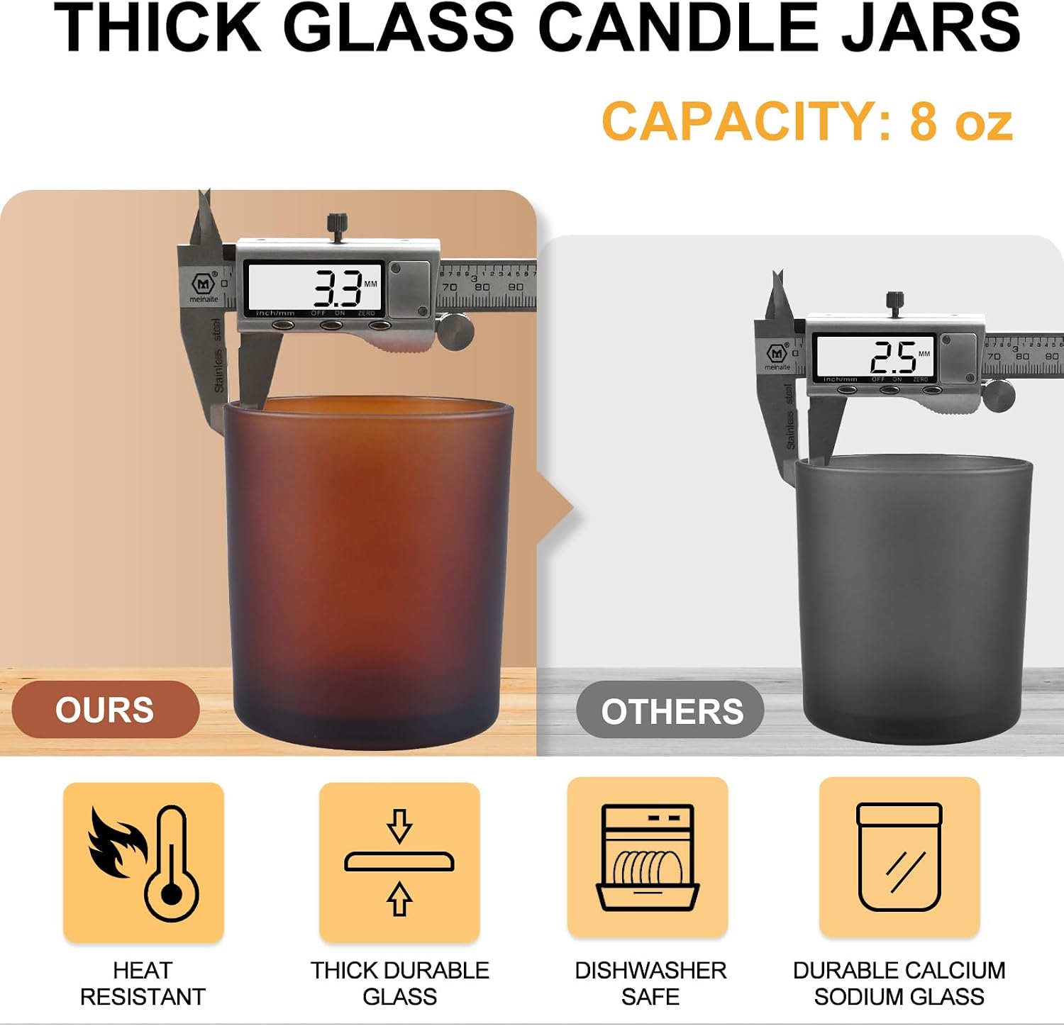 8 OZ Thick Candle Jars for Making Candles 15 Pcs, Empty Amber Jars with Wood Lids for Candle Making, Sample