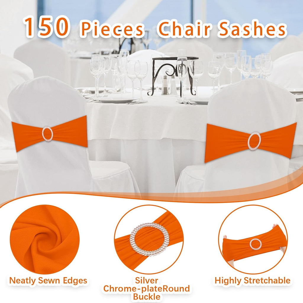 150 Pieces Spandex Stretch Chair Sashes Bows Elastic Chair Cover Bands Ties with Buckle Slider for Wedding Party