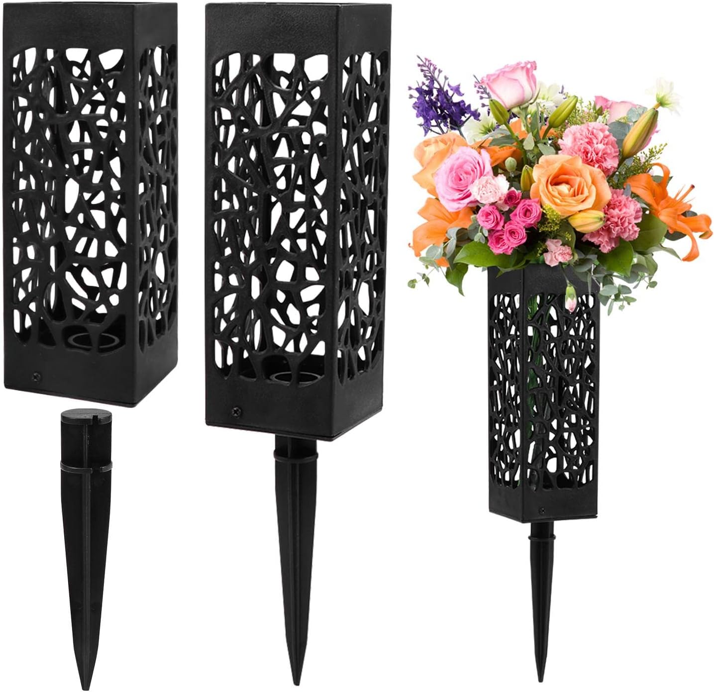 Cemetery Vases for Grave with Stakes, 2 Pack Grave Flower Holders