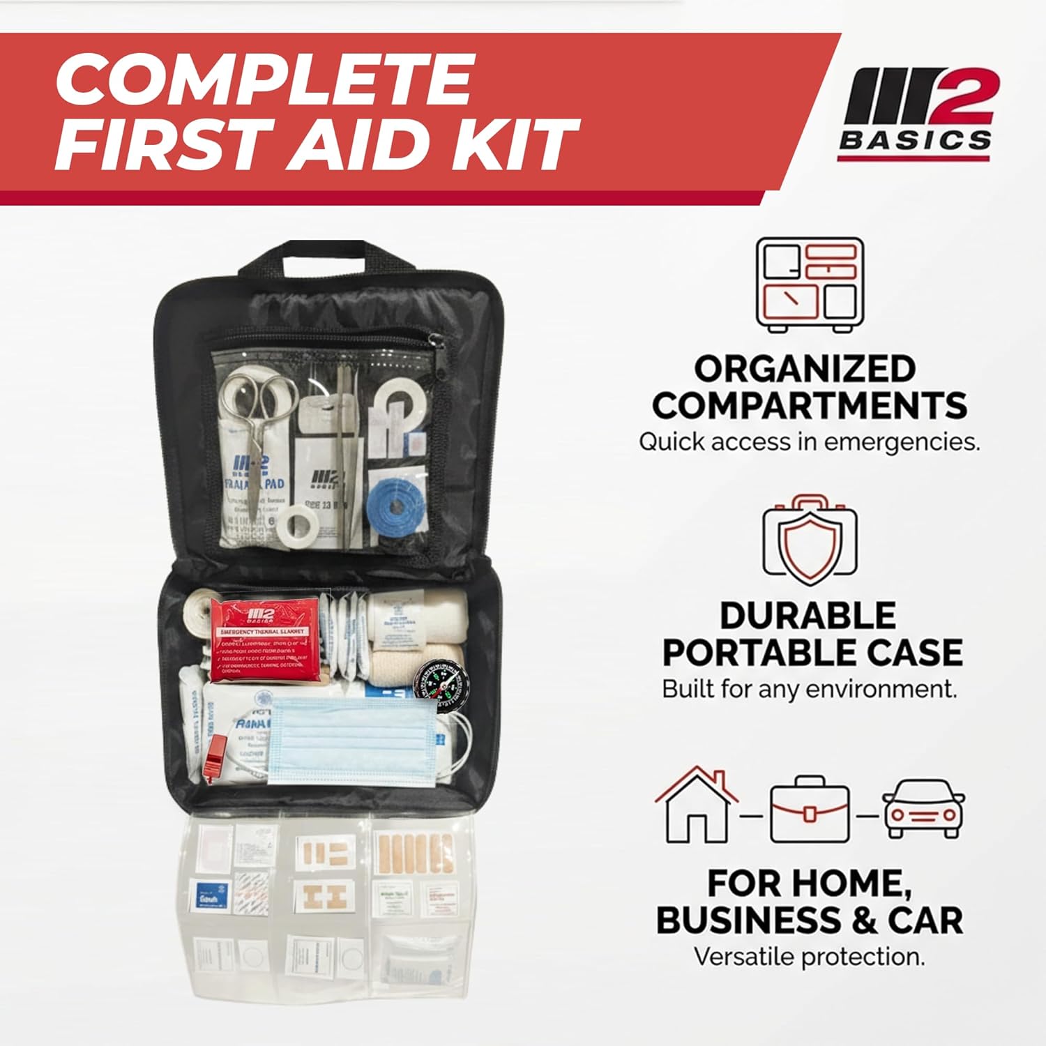 300 Piece Premium First Aid Kit w/Durable Bag for Home, Business | Office, Workplace, Car, Garage, Kitchen, Family