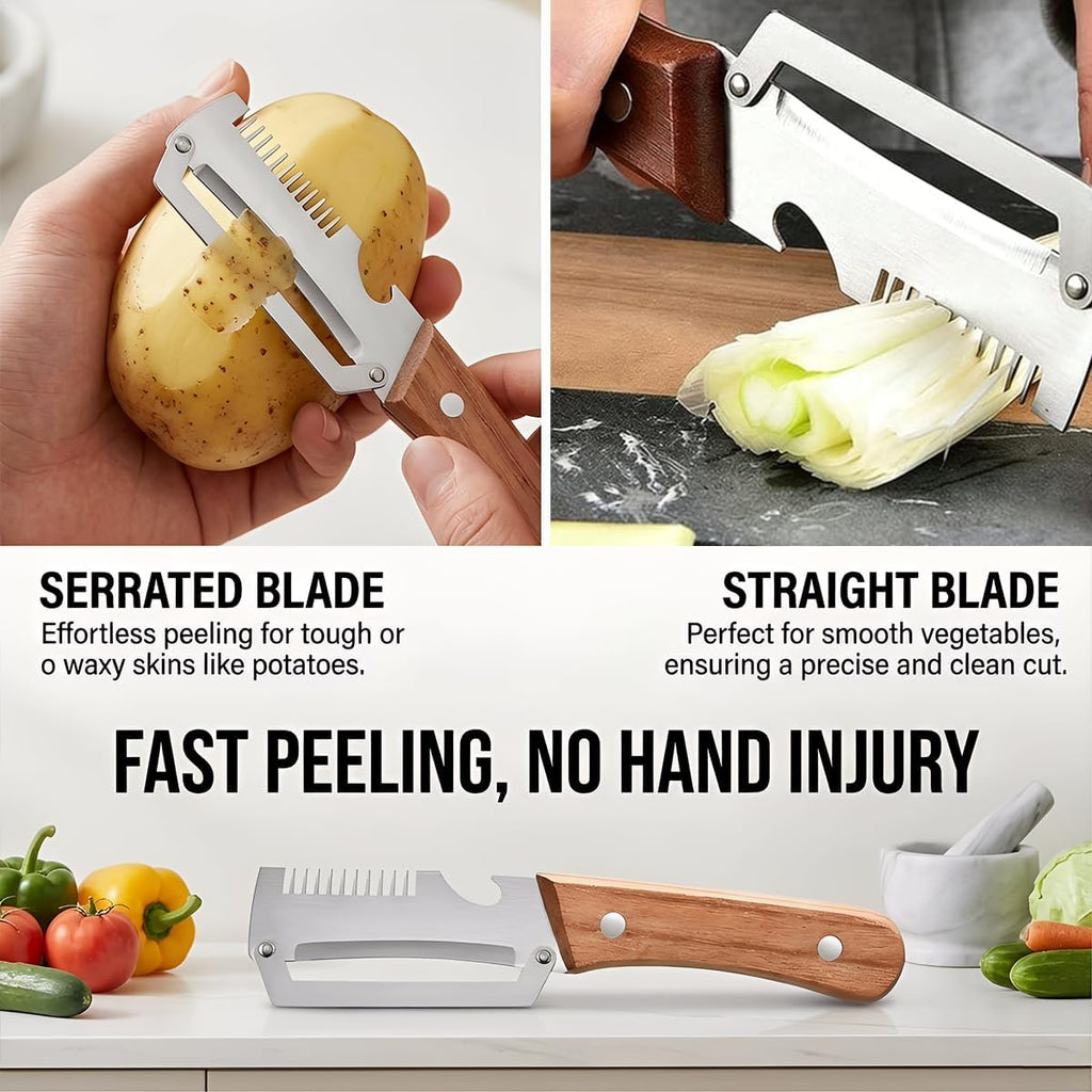 2-Pack Premium Vegetable Peeler with Wooden Handle and Bottle Opener, Multi-Functional Vegetable Peeler for Kitchen