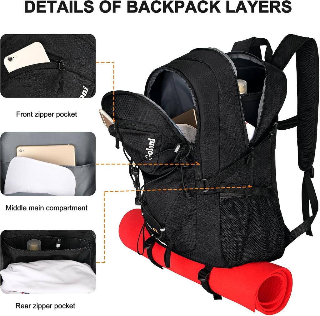45L Hiking Backpack Lightweight Foldable, Waterproof Camping Backpack with Rain Cover & Hiking Pole Mat Carrying