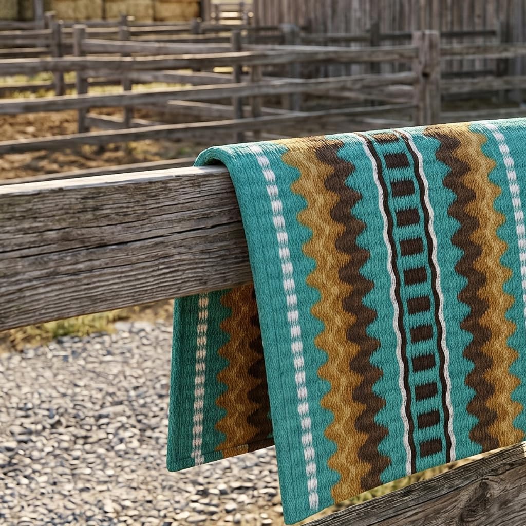 Western Show Saddle Pad/Blanket for Horses - Handmade Wool Saddle Blanket with New Zealand Design, Thick, Durable &