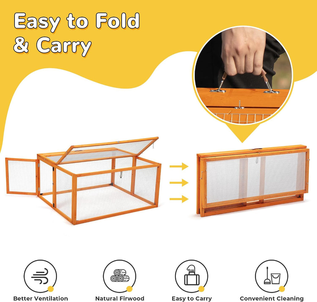 Chicken Coop Run Portable Chicken Cage Pens Rabbit Hutch, Orange