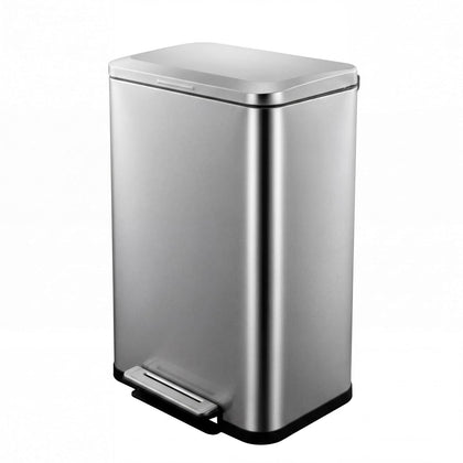 Hands-Free Pedal Kitchen Trash Can – 13 Gallon Stainless Steel Garbage Bin with Lid, Rectangular, Soft Close