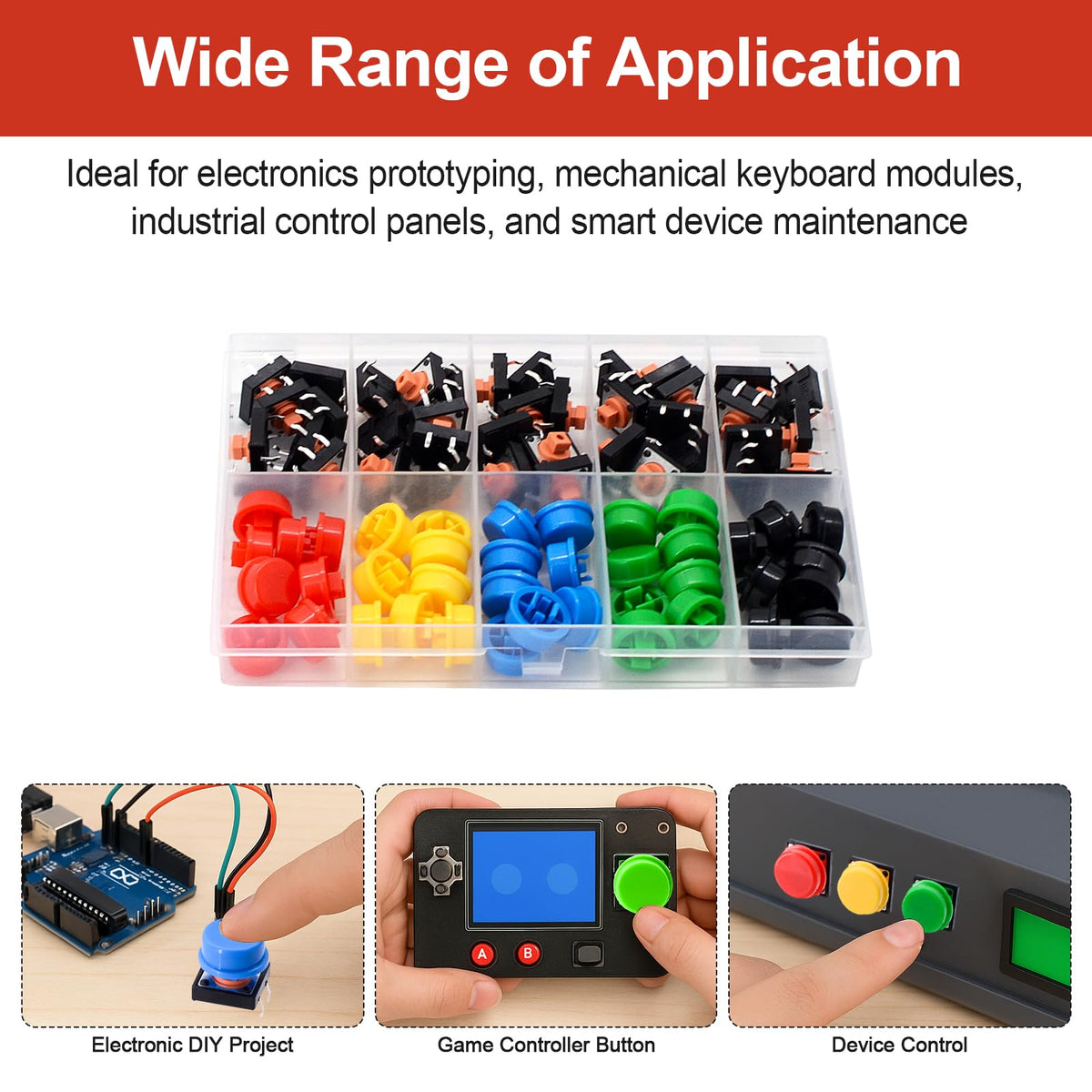 QTEATAK 80Pcs 12x12x7.3 mm Tactile Push Button Switch Set