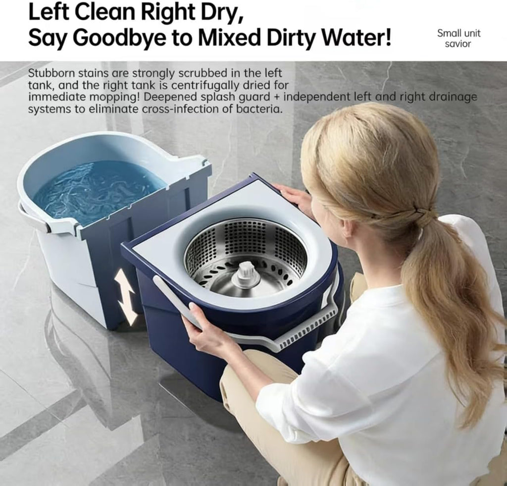 Spin Mop & Bucket System with 4 Washable Microfiber Mop Pads – Ideal Hardwood Floor Mop with Bucket for All Hard