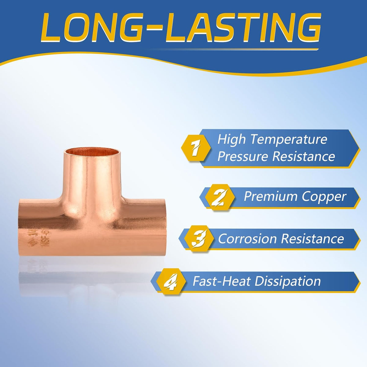 15PACK GUOFIS 3/4"Copper Sweat Tee Fitting,Solder Connection(COPPER011-15)