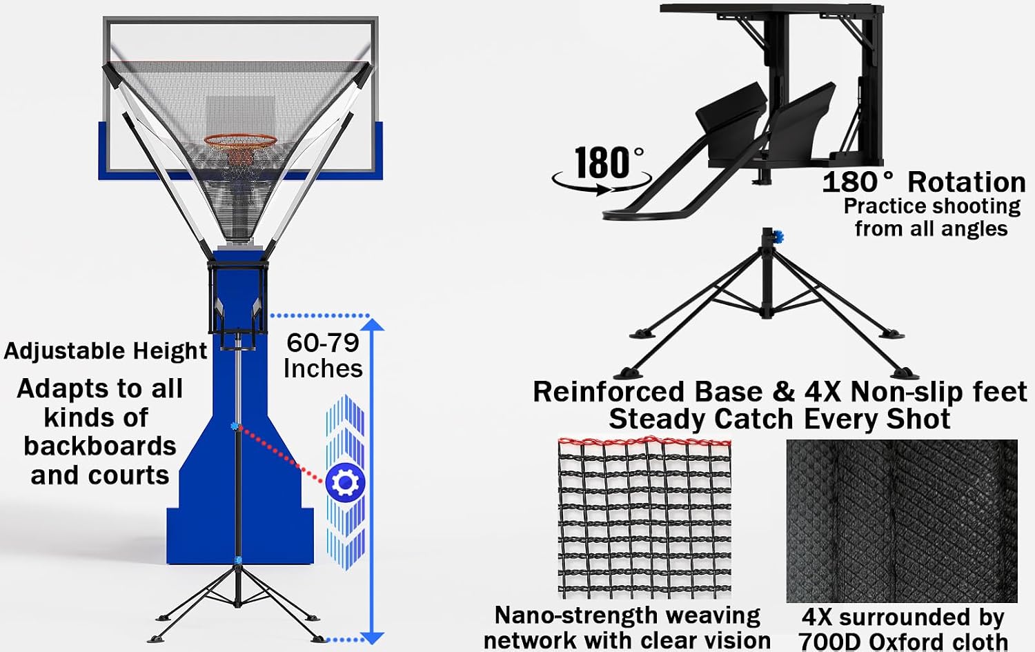 Basketball Rebounder, Basketball Return Attachment with 180° Rotating Track, Shot Trainer Rebounder Net Return System