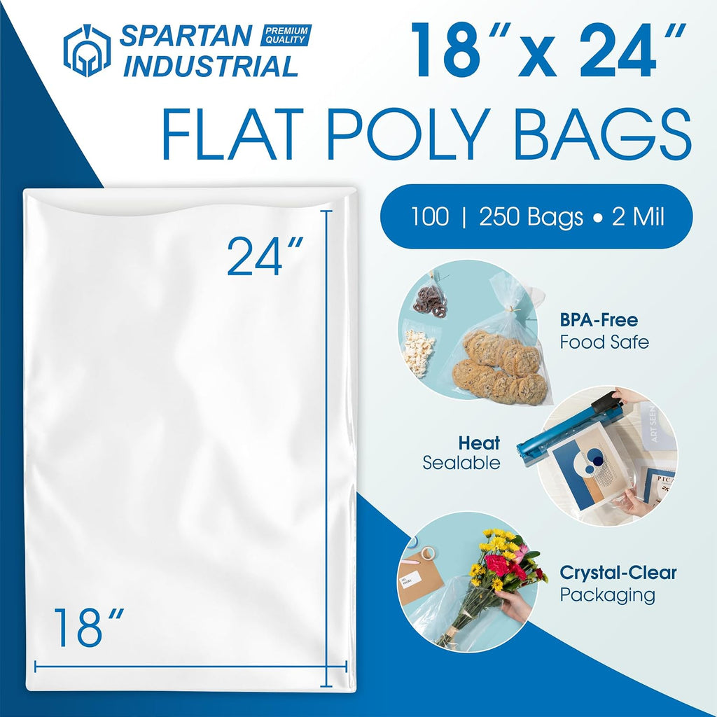 18" X 24" Open-End Flat Clear Poly Bags (250 Count) - 2 Mil