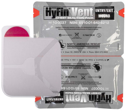 HyFin Vent Chest Seal (Twin Pack) NAR Vented Wound Chest Seals for Trauma, Wounds (10-0037)