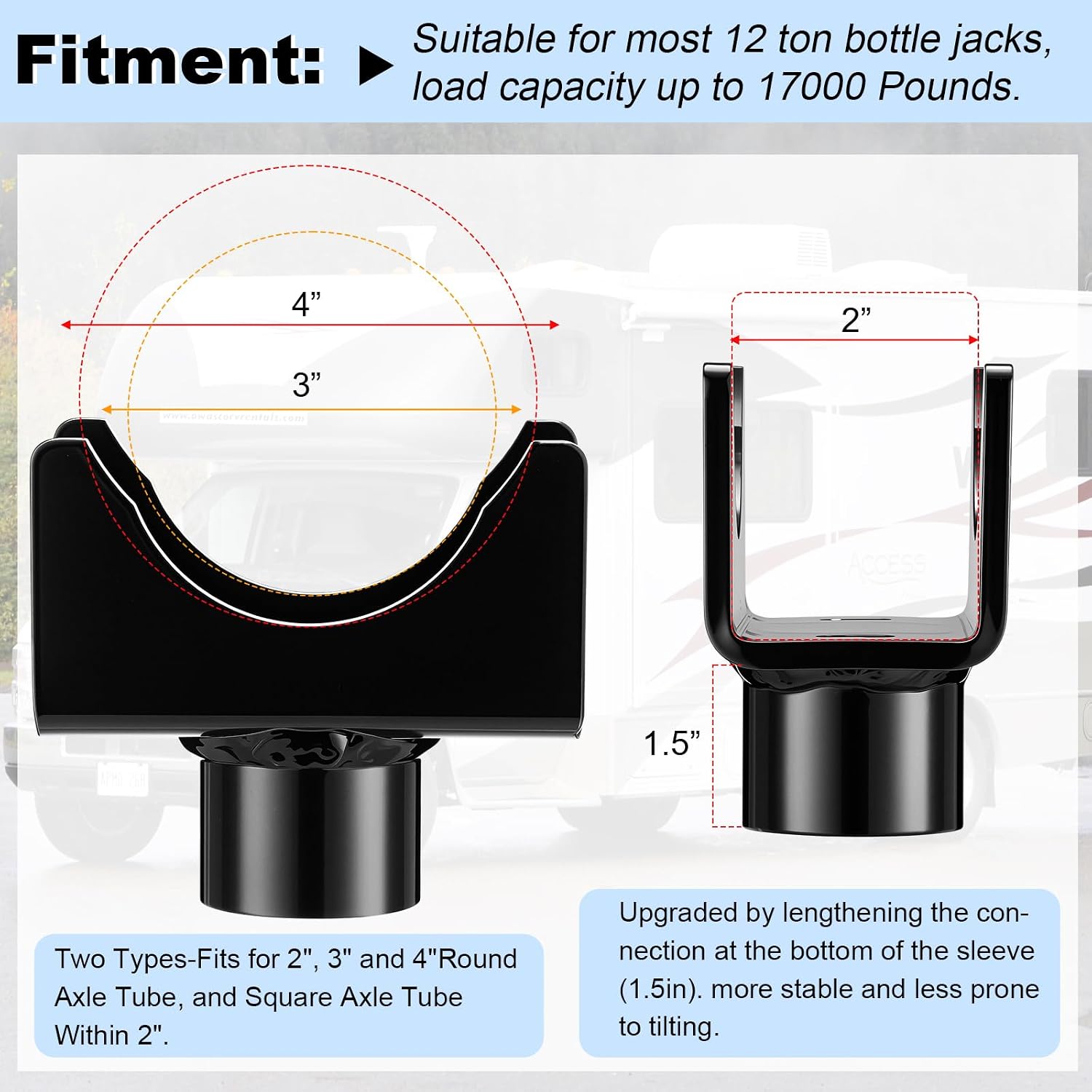 Bottle Jack Adapter Lifting Saddle for 2" 3" 4" Round Axle Tube 2" Square Axle Tube, Bottle Jack Adapter Axle Saddle