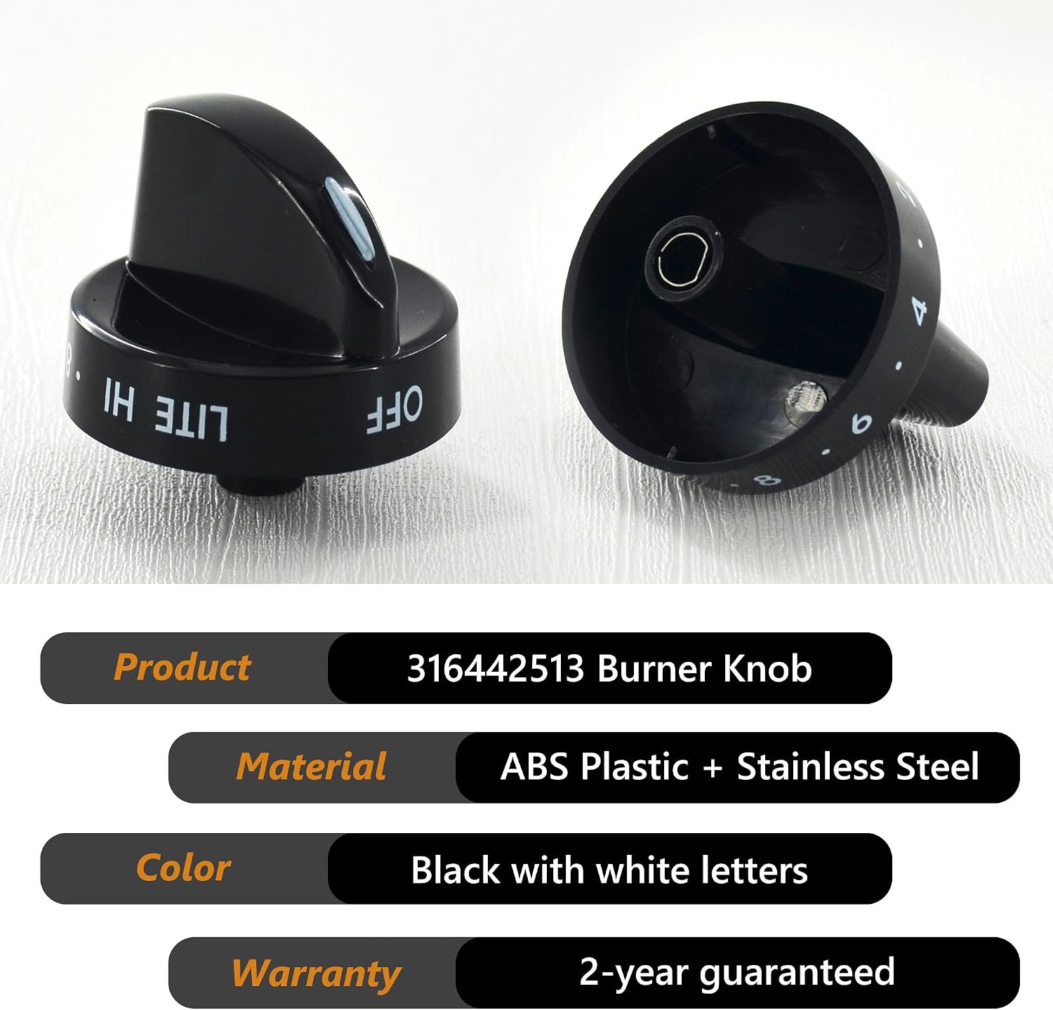 316442513 Stove Knob Black Gas Oven Range Control Assembly (2PACK) | Compatible with Frigidaire, Kenmore, Sears Burner