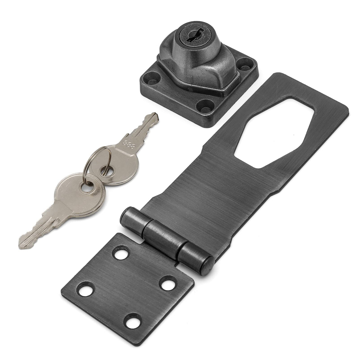 4 Inch Keyed Hasp Locks, Shiny Black, 2PCS
