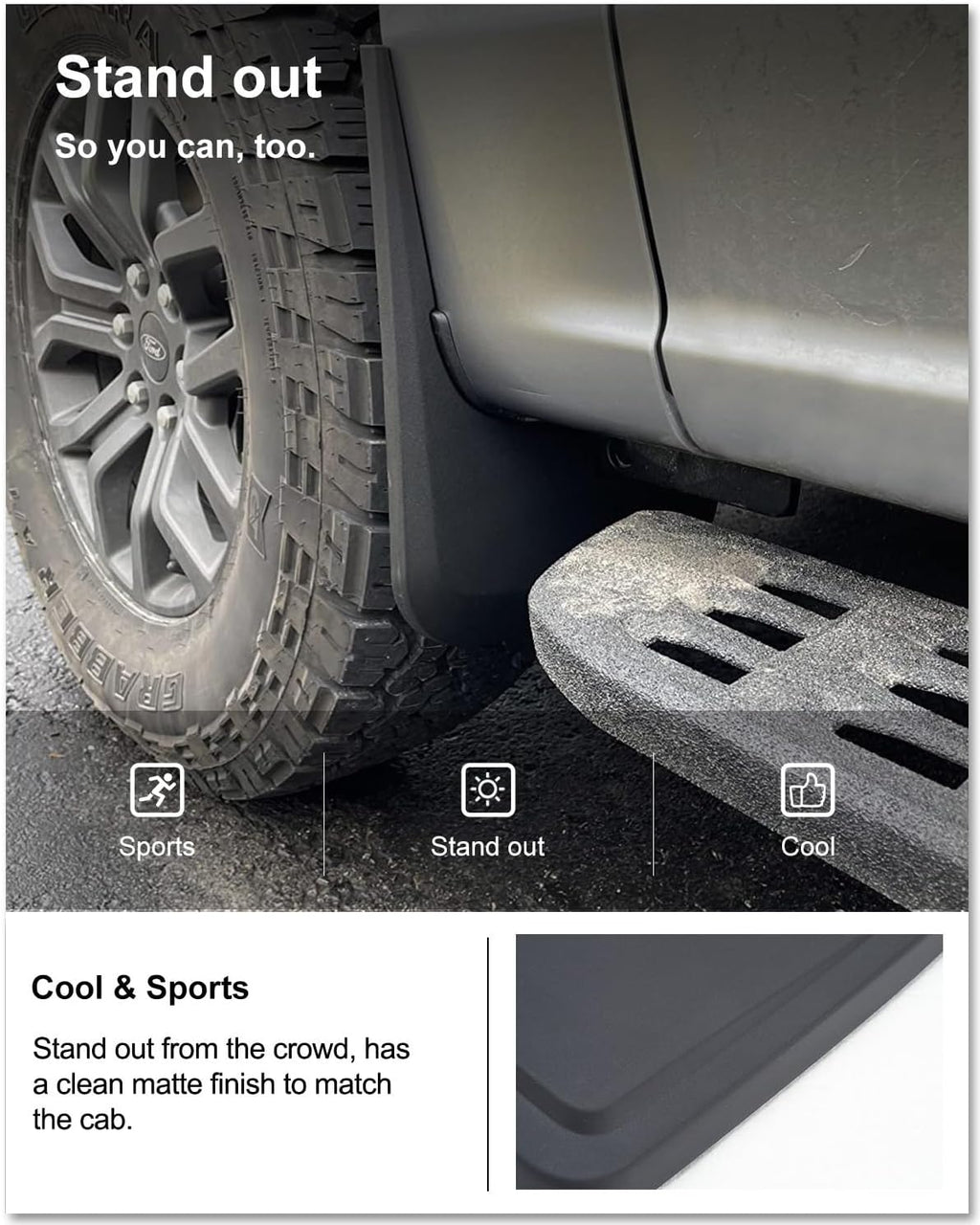 No Drill Mud Flaps for 2021-2026 Ford F-150 Without Fender | OEM Replacement # ML3Z-16A550-AA, ML3Z-16A550-BA, Heavy