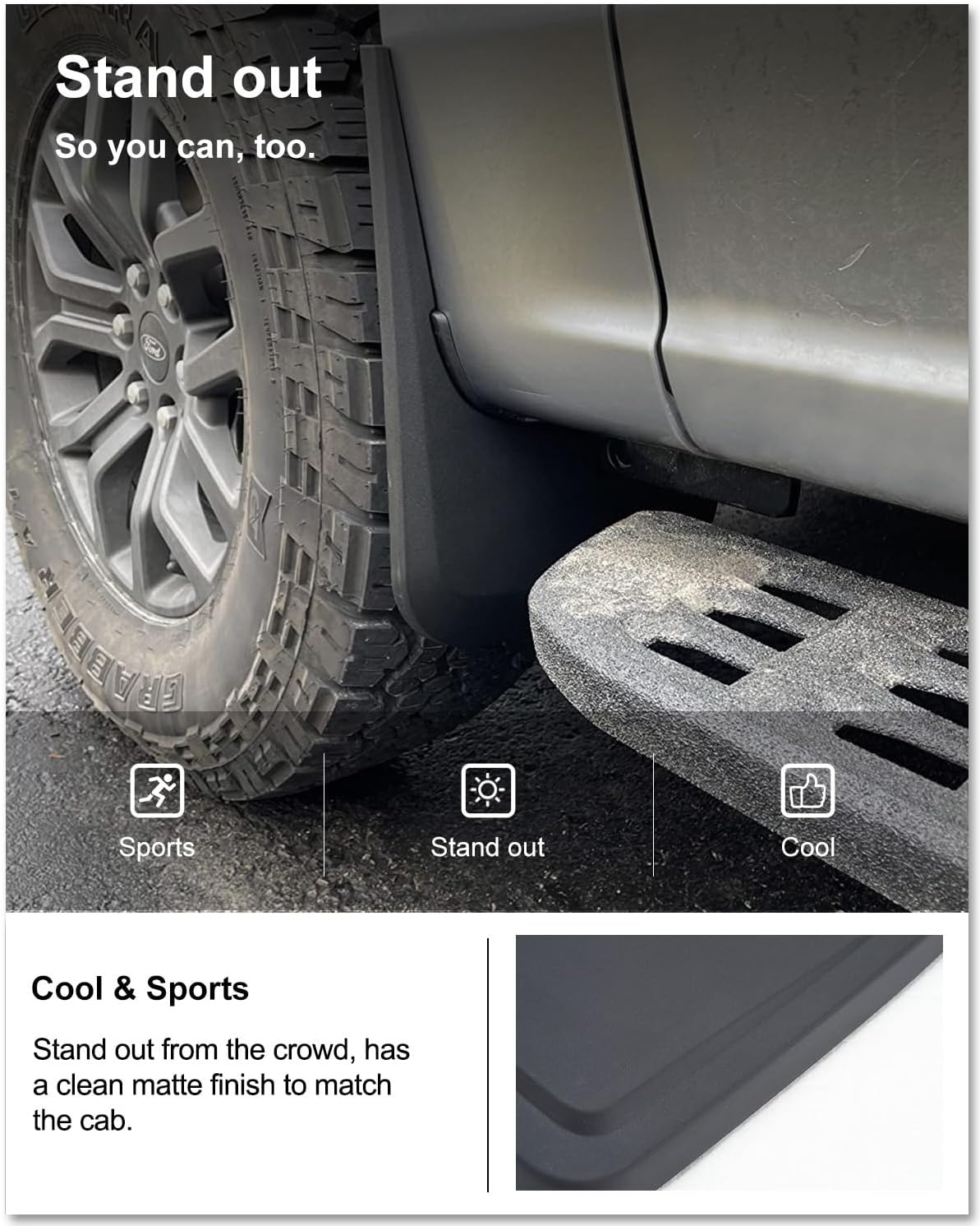 No Drill Mud Flaps for 2021-2026 Ford F-150 Without Fender | OEM Replacement # ML3Z-16A550-AA, ML3Z-16A550-BA, Heavy
