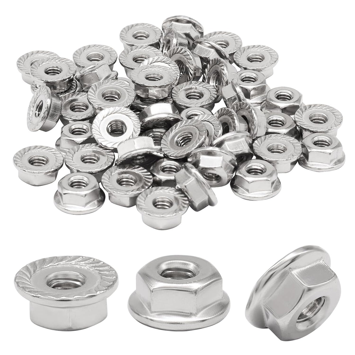 Bonsicoky #8-32 Serrated Flange Nuts, 50 Pack, Silver