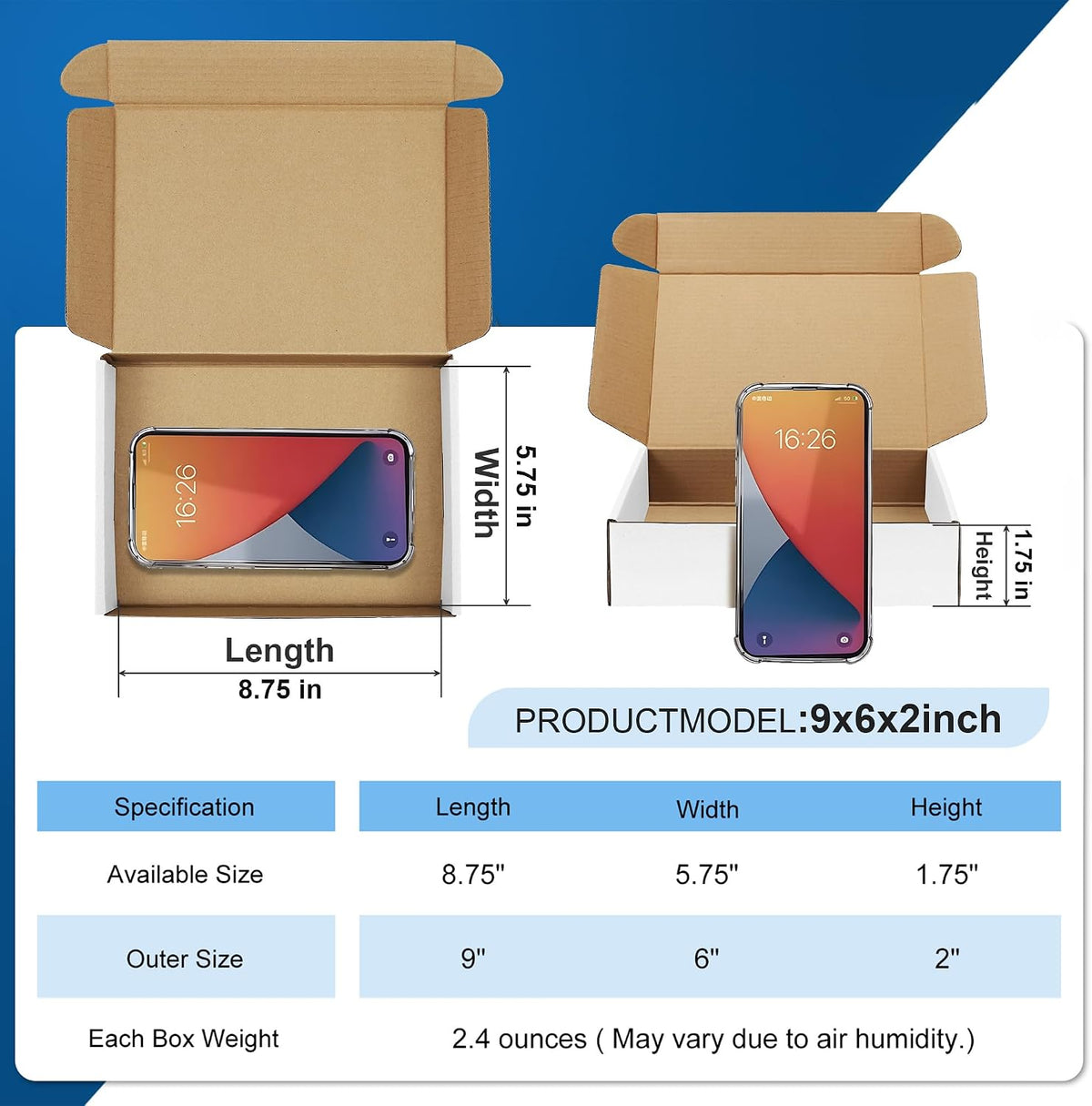 9x6x2 Small White Shipping Boxes for Small Business, Gift, 25 Pack