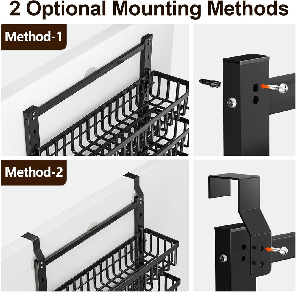 9 Tier Over The Door Pantry Organizer, 2 in 1 Wall Mount or Hanging Spice Rack with Adjustable Deep Basket