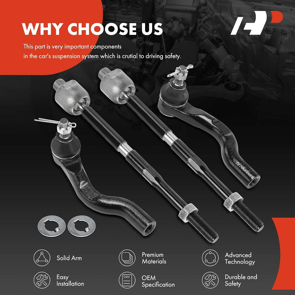 A-Premium Front Inner & Outer Tie Rod End Kit, Compatible with Honda