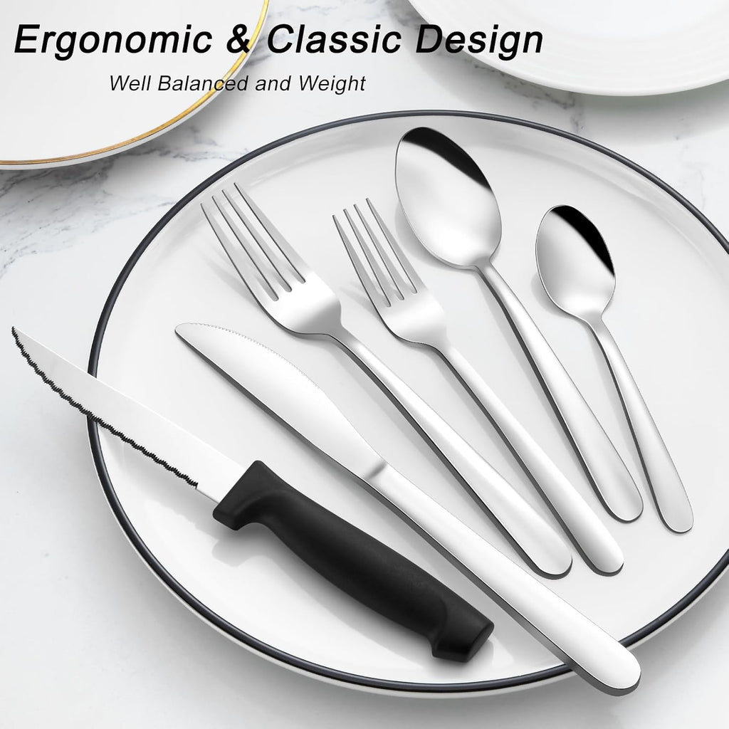 72-Pieces Silverware Set for 12, Flatware Set with Steak Knives, Stainless Steel Cutlery Set, Include Forks Spoons