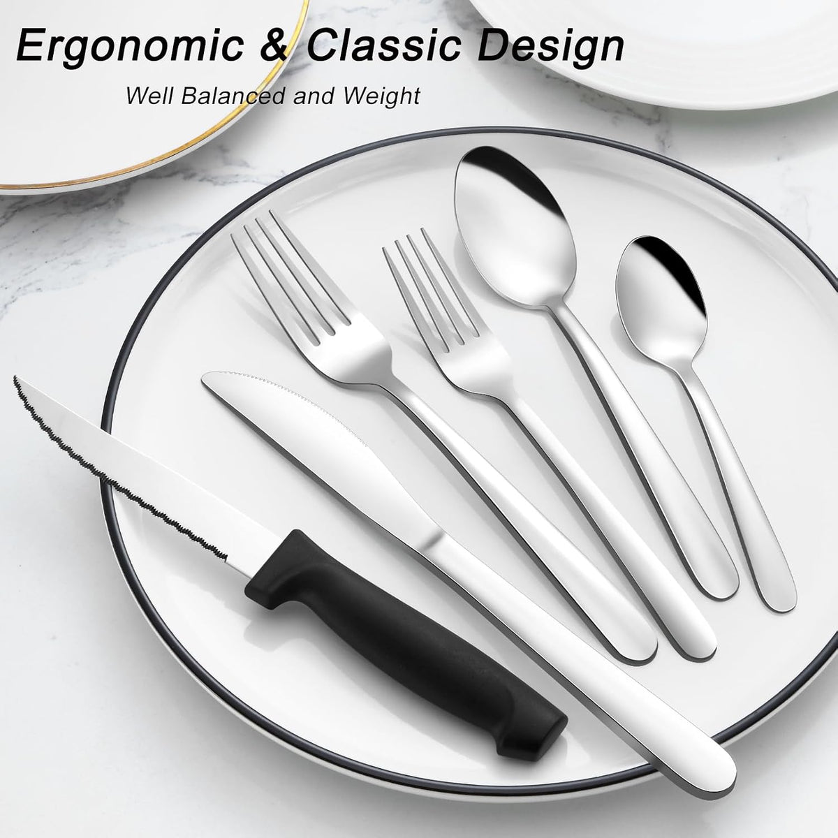 72-Pieces Silverware Set for 12, Flatware Set with Steak Knives, Stainless Steel Cutlery Set, Include Forks Spoons