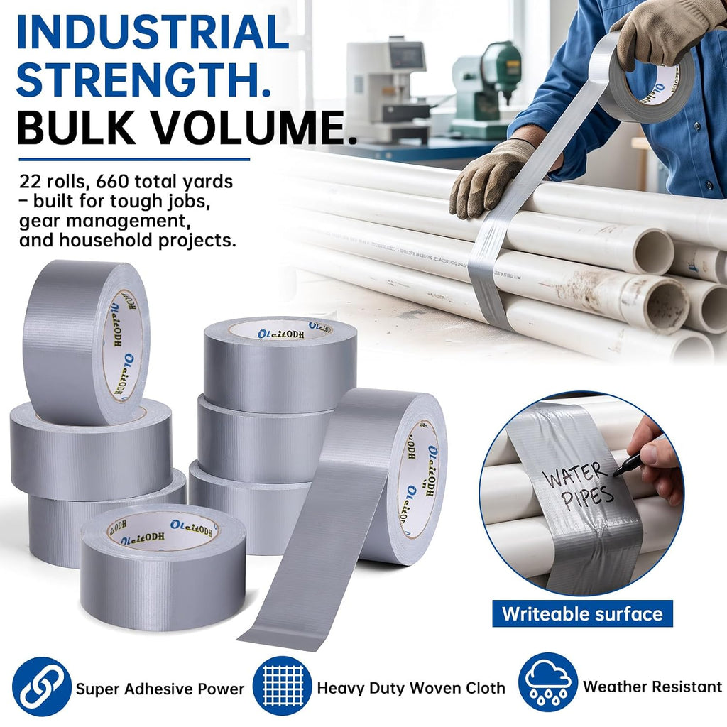 Silver Duct Tape Bulk, 2 Inches x 30 Yards, 22 Pack