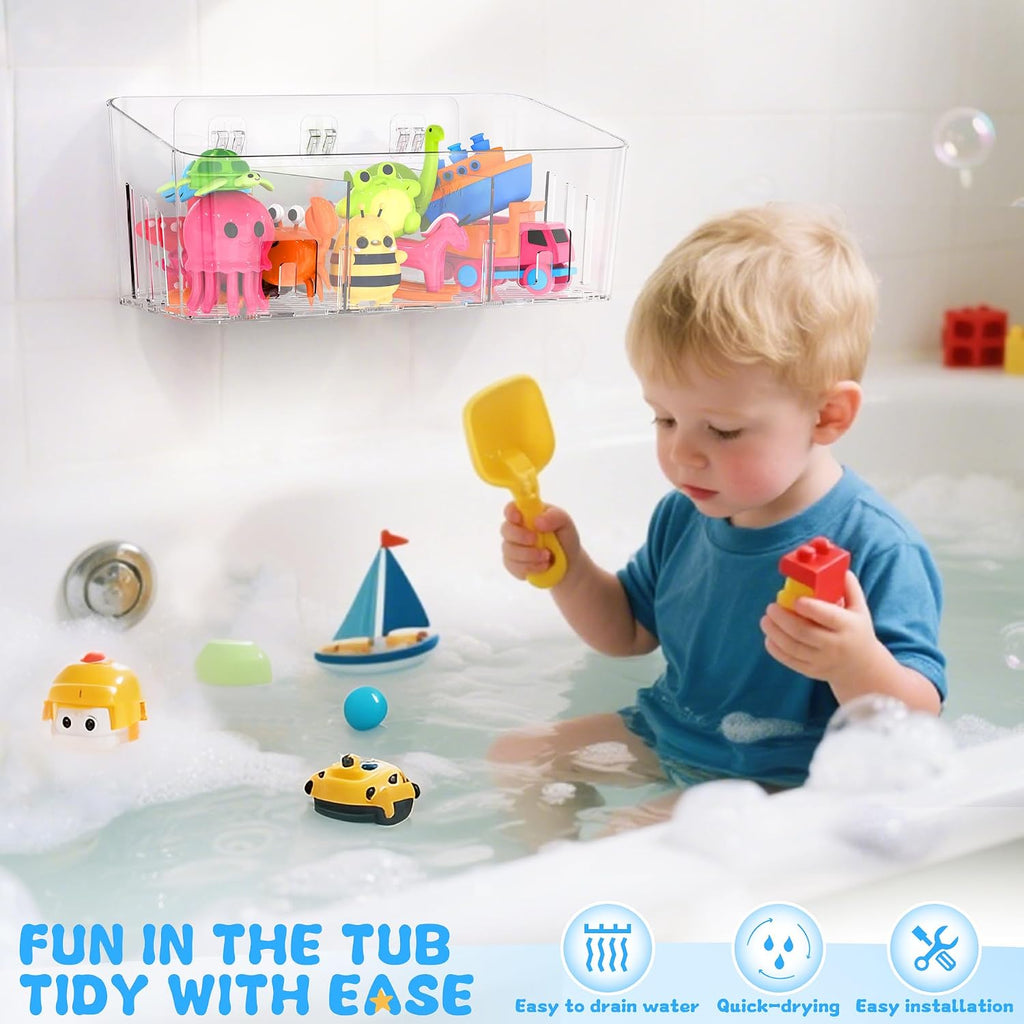 Bath Toy Storage 2 Packs, Large Bath Toy Holder - 3 Compartments, Quick-Dry | BPA-Free Bathtub Toy Organizer
