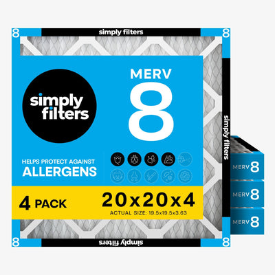 20x20x4 Air Filter, MERV 8, 4 Pack, Furnace Air Filter for HVAC (Actual Size:19.5"x19.5"x3.63") DUST, Pet, & Allergy