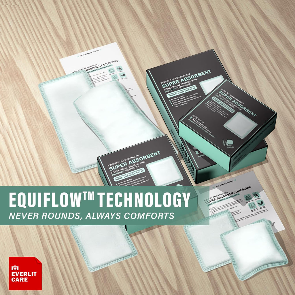 EquiFlow Super Absorbent Dressing for Heavily Exuding Wound | Fast-Absorbing Non-Adhesive Polymer Dressing with