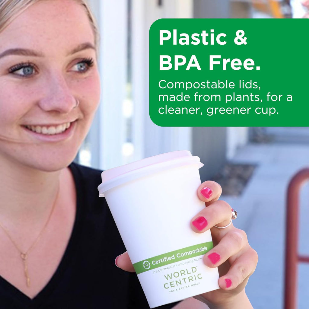 Compostable Cup Lids, Fits 10-20 Oz Hot Cups, Pack of 200
