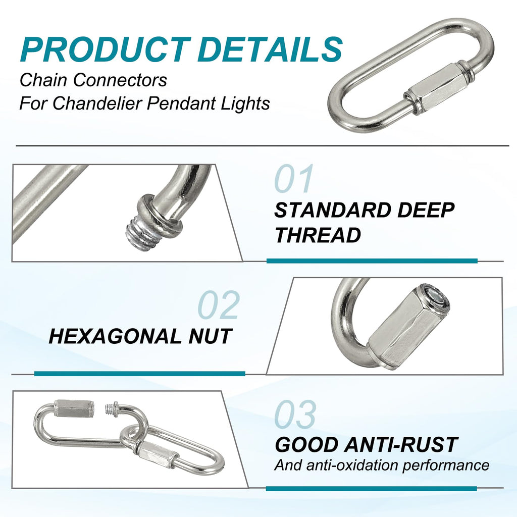 MECCANIXITY Chain Connectors 4mm Thick Silver Tone 3Pack