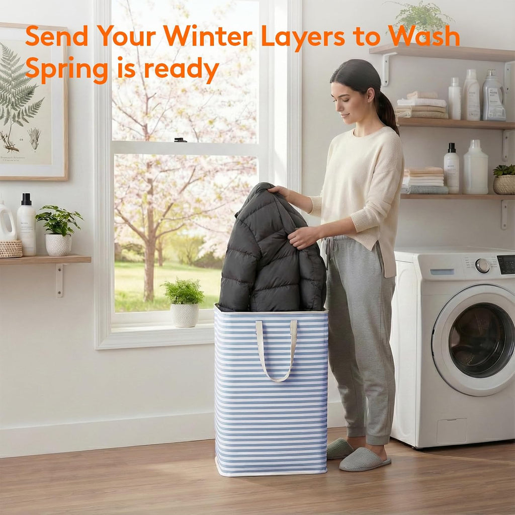 2 Pack Laundry Basket 80L Each, Collapsible Clothes Hamper with Reinforced Handles, Freestanding Waterproof Design