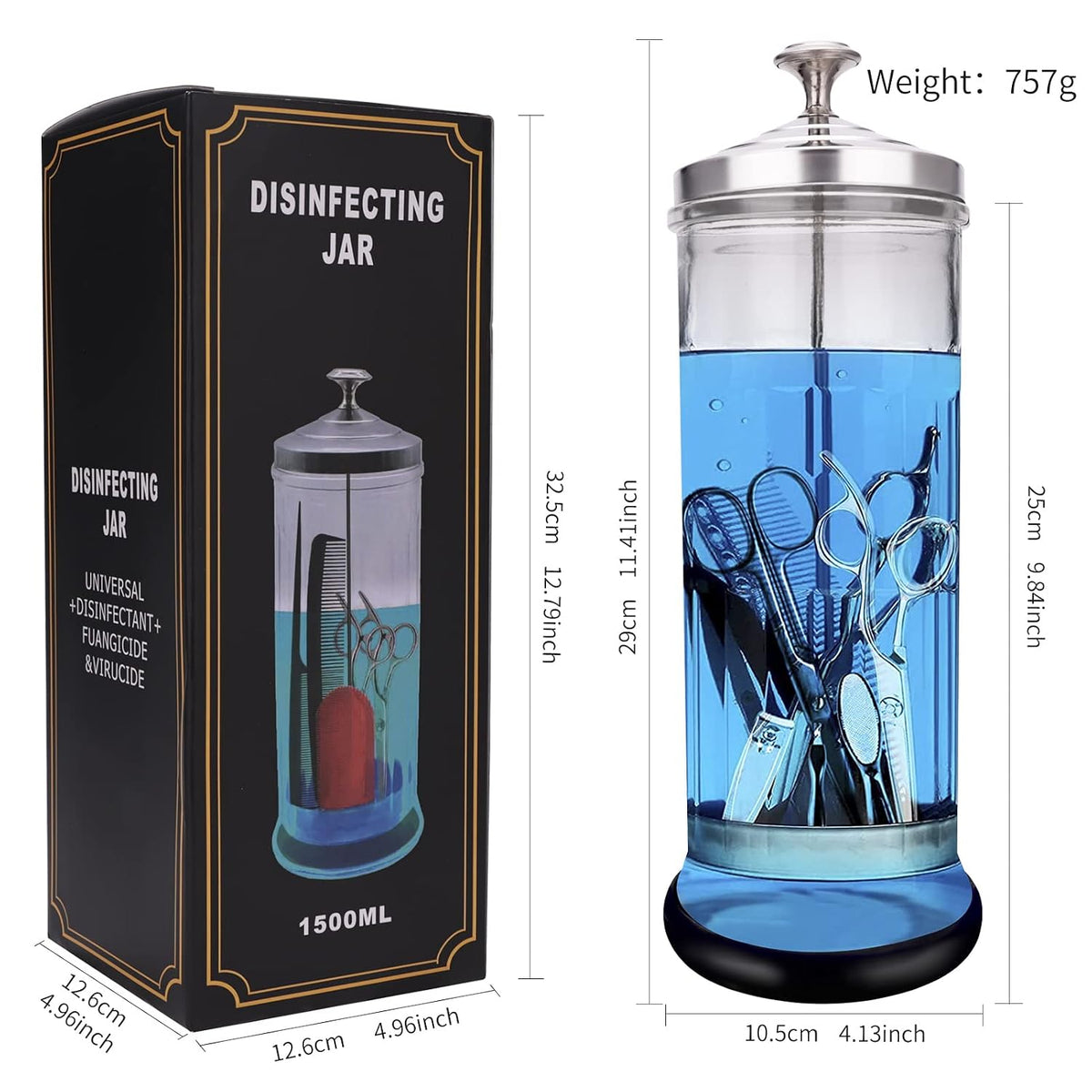 Disinfectant Sterilizer Jar - Durable Glass for Nail Tools and BarberShop Hair Stylist Tools (50 Oz /1500ml)