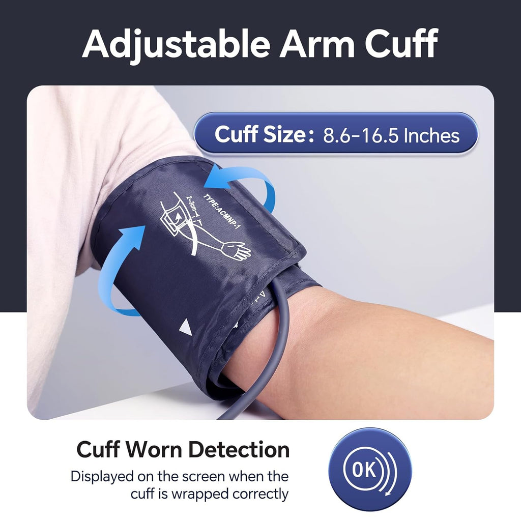 Blood Pressure Monitor, Upper Arm Blood Pressure Monitors for Home Use, Adjustable Arm Cuff 8.6"-16.5", One-Button