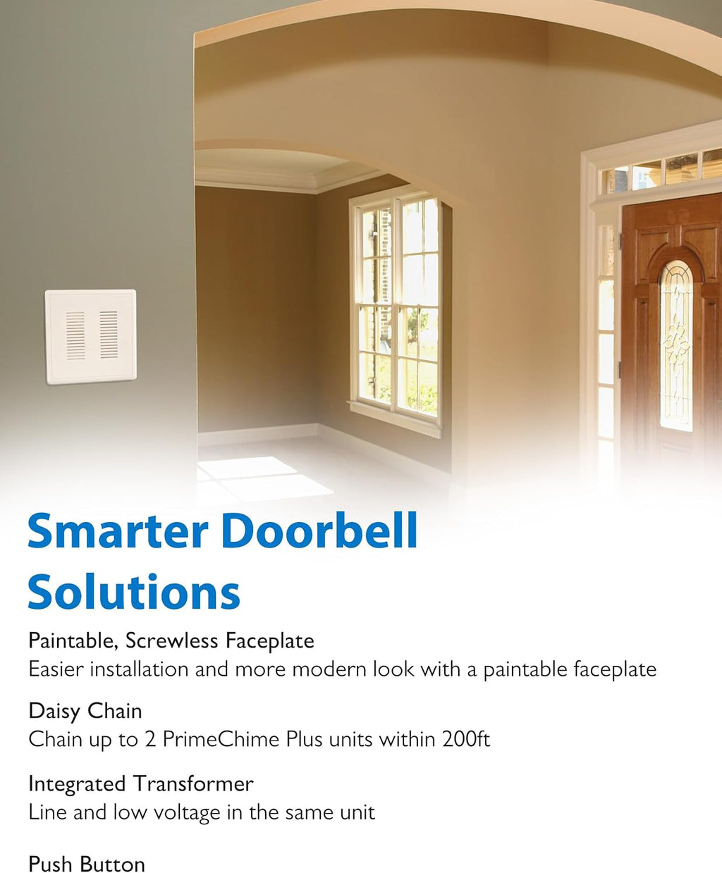 PrimeChime Plus 2 Electric Doorbell Kit - Doorbells for Home - Includes Selectable Ring Chimes - Basic Button, White