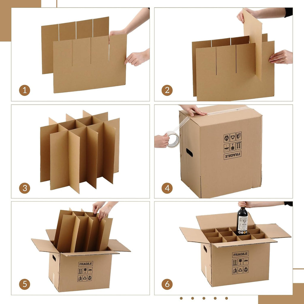 5 Sets Wine Boxes for Moving Kits 16 x 12 x 12 Inch 12 Bottle