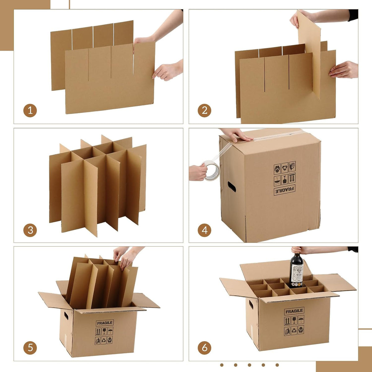 5 Sets Wine Boxes for Moving Kits 16 x 12 x 12 Inch 12 Bottle